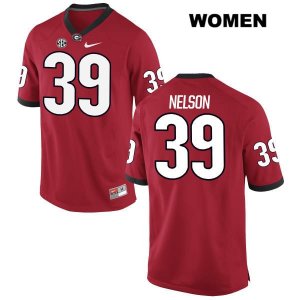 Women's Georgia Bulldogs NCAA #39 Hugh Nelson Nike Stitched Red Authentic College Football Jersey UGZ1654JN